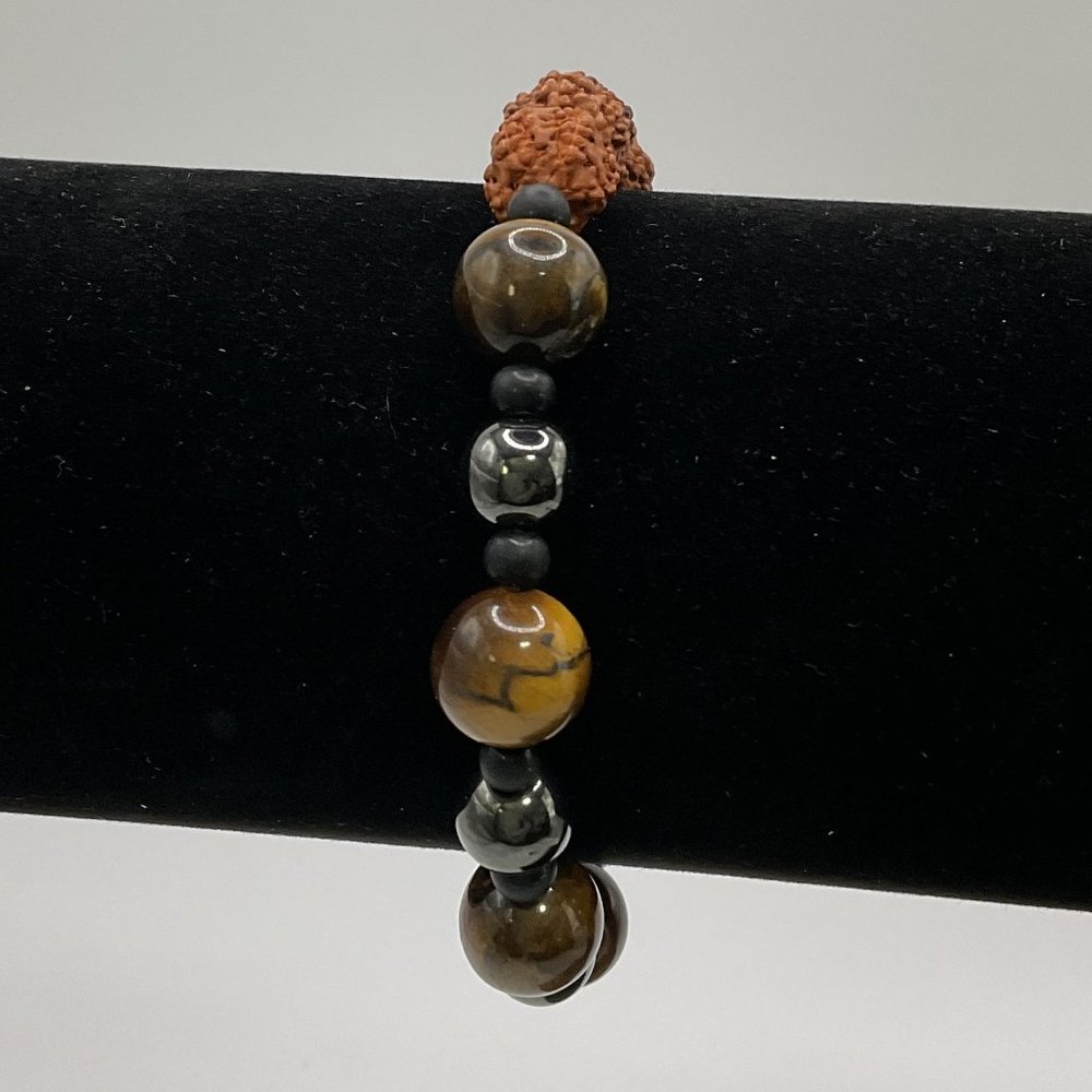Rudraksha/Tiger's Eye/Hematite Bead Stretch Bracelet